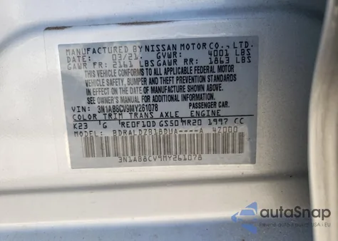 2021 Nissan Sentra Sv z USA, uszkodzony, nr VIN 3N1AB8CV9MY261078